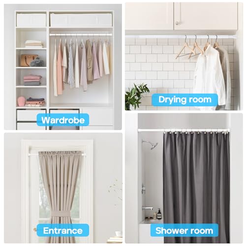 Image of 2Pack White Shower Curtain Rod 45 to 77 Inch | Shower Rods for Bathroom,Spring Tension Curtain Rod No Drilling for Windows,Doors,Closet,Kitchen