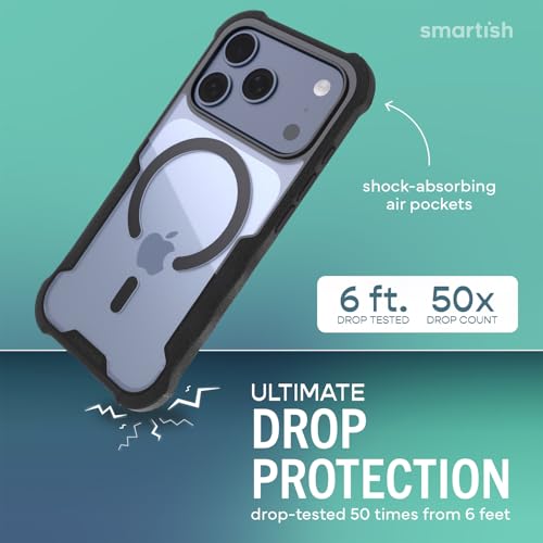 Image of Smartish iPhone 17 Pro MagSafe Case - Gripzilla Protective Magnetic Case for Men [Rugged + Tough] Military Grade Heavy Duty Grip Armor - Drop Tested for Apple iPhone 17 Pro - Clearly Black