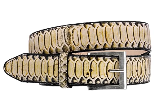El Presidente Mens Natural Snake Python Print Leather Cowboy Belt Silver Buckle2
