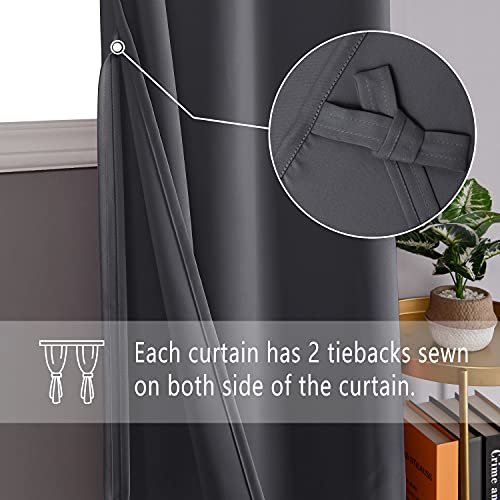 DWCN Dark Grey Blackout Curtains with Tiebacks for Bedroom Thermal Insulated Solid Eyelet Curtains for Living Room,2 Panels,55 Wide x 69 Drop