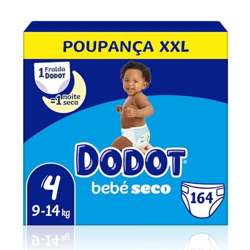 Dodot Pañales Bebé-Seco Talla 4 9-14kg, 164 Pañales con Protección Antifugas, Pack Mensual