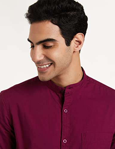 Image of Amazon Brand - Symbol Men's Cotton Shirt | Chinese Collar | Casual | Plain | Full Sleeve | Summer - Regular Fit (Available in Plus Sizes)