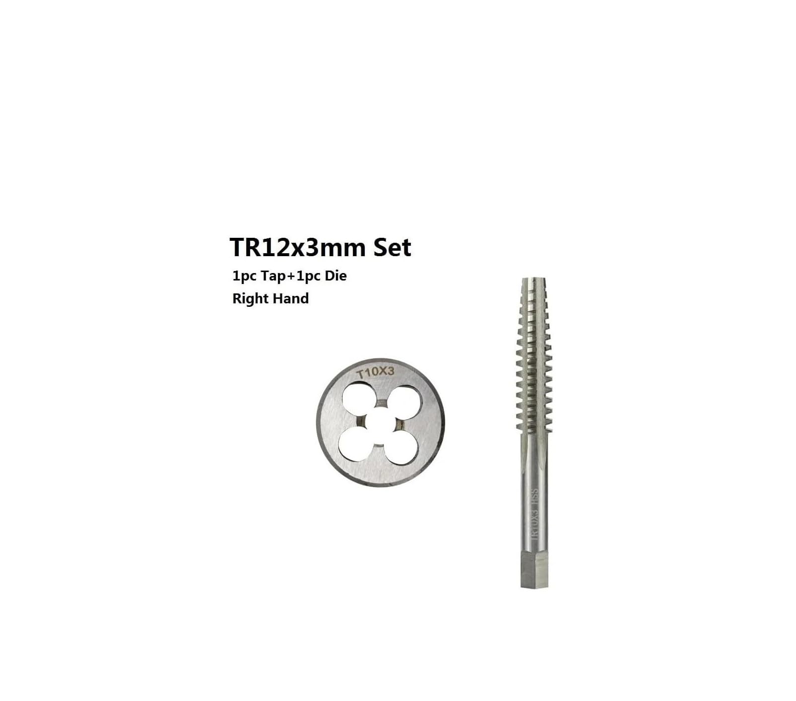 Juego de troqueles y machos de roscar métricos HSS, grifos trapezoidales de mano derecha TR12/TR14/TR16 for fabricación y reparación de roscas, 1 ud.(TR12x3 Right)