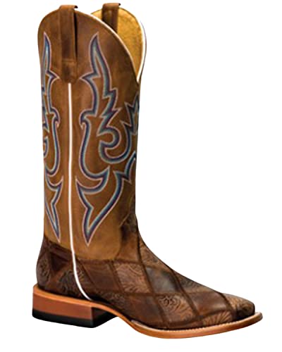 HORSE POWER Men's Patchwork Western Boot Broad Square Toe Brown 9 D(M) US