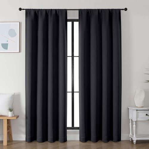 Image of Simplebrand Ava Black Blackout Curtains for Bedroom, 78 Inch Length, 2 Panels Set, Privacy Thermal Insulated Rod Pocket Window Curtains for Patio, French Door, W40 x L78 Inch