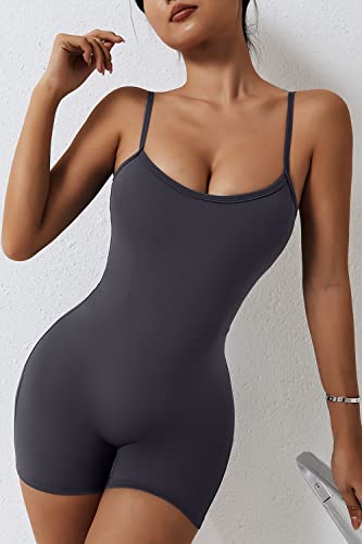 Qinsen Women's Short Seamless Sleeveless Leisure Yoga Workout Gym Jumpsuit For Summer Grey L #TOP4