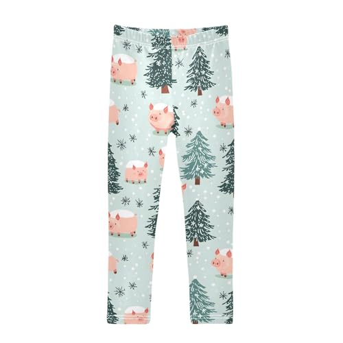 Christmas Cute Pink Pigs Girls Leggings Ultra Soft Compression Yoga Gym Pants for Kids 4-10T