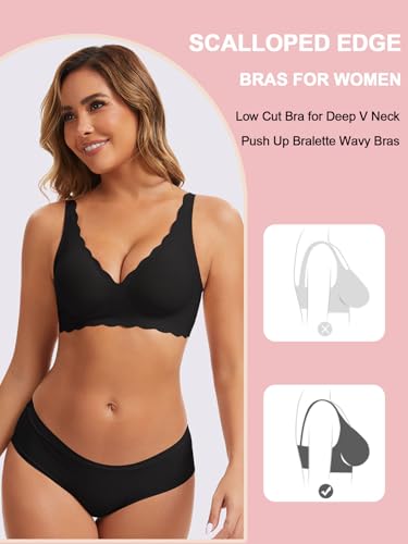 Image of Seamless Wavy Bra - Low Cut Deep V Bras Scalloped Wireless Jelly Bralette