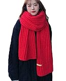 Material：91% Acryl KABELIFE Damen Strickschal - Lang Warm Einfarbig Grobstrick Winterschal - 30 * 190 CM (Rot)