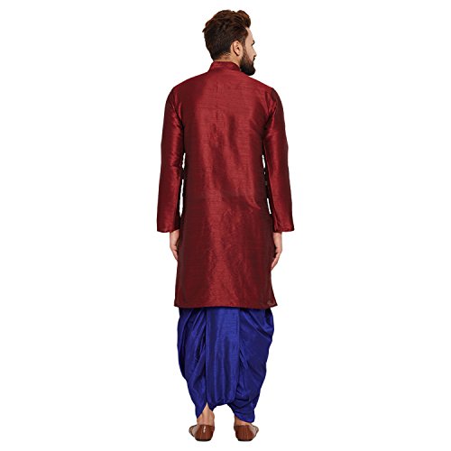 Image of SOJANYA (Since 1958 Men's Off-White and Gold Dupion Silk Dhoti Kurta Set