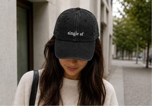 Single af Embroidered Dad Hat, Funny Vintage Washed Cotton Adjustable Baseball Cap for Men & Women, Curved Brim Statement Hat Black - 3