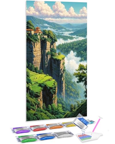 Kit de diamond painting Jumpdot 5D de casa en el acantilado, manualidades grandes para adultos