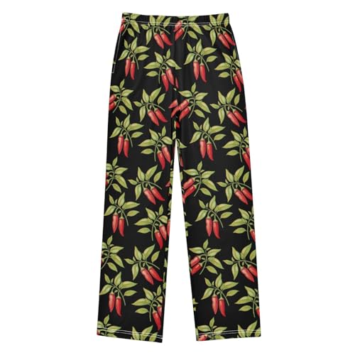 ZZXXB Chilli Tree Boys Long Pants Soft Trousers Elastic Waist Kids Lounge Bottoms with Pockets S-XL