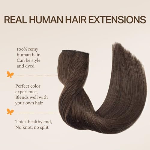 Image of DOORES Wire Hair Extensions Chocolate Brown 18 Inch 95 g Remy Human Wire Hair Extensions Invisible Transparent Line Adjustable Hairpieces Secret Straight