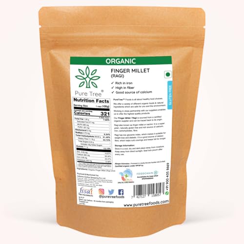 Pure Tree Certified Organic Ragi Whole | 850 g | Red Finger Millet | Nachni | Nagli | Bavto | Gluten-Free