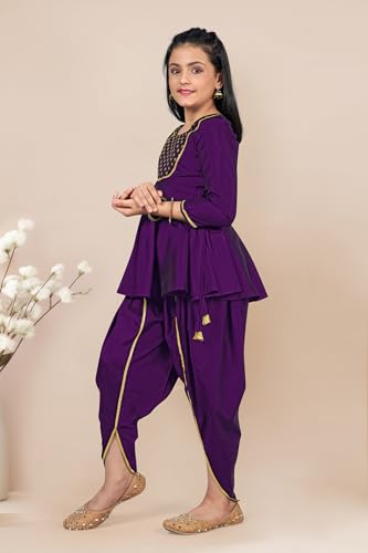 Image of Fashion Dream Girls Cotton Blend Printed Salwar Suit Set|Kids Kurta & Dhoti|Ethnic Wear|Sharara Set