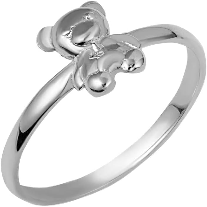 Polished .925 Sterling Silver 1.8 mm Cute Teddy Bear Index Finger Band Statement Ring for Women, Available in Sizes 4-12
