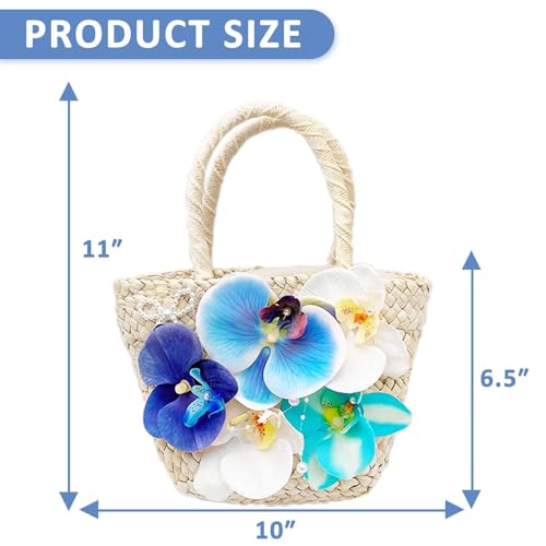 Bolso Tote para Mujer, Mini Bolsa de Paja Azul miniatura 5
