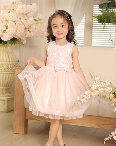 Peaches Petal Toddler Girl Dress For Wedding, Flower Girl Dresses For Birthday Party, Kids Lace Tulle Dress Pink #TOP2
