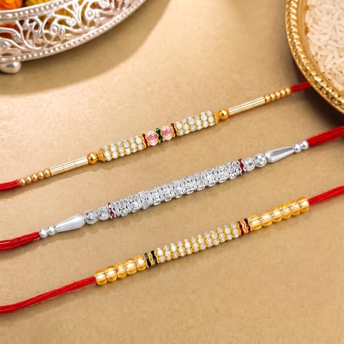 Image of Peora Om Shree Ram Swastik Rakhi for Brother Bhaiya | Crystal & Beads Studded | Red Thread | Raksha Bandhan Hamper with Roli Chawal Greeting Card