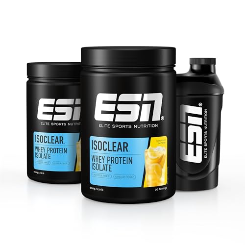 ESN ISOCLEAR Whey Isolate Protein Pulver, Lemon Iced Tea, 2 x 908 g + Gratis Shaker, Proteinlimo mit fruchtig leckerem Geschmack, clear Whey - made in Germany