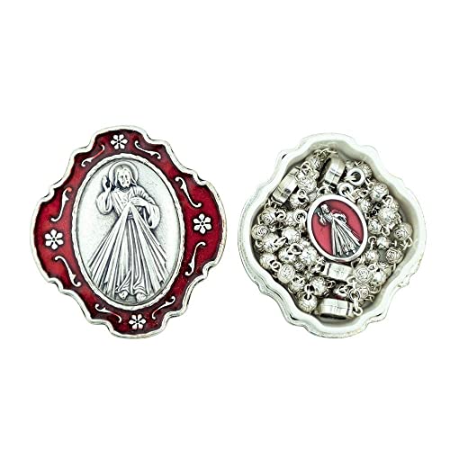 Divine Mercy Rosary With Red Enamel And Decorative Case #TOP5