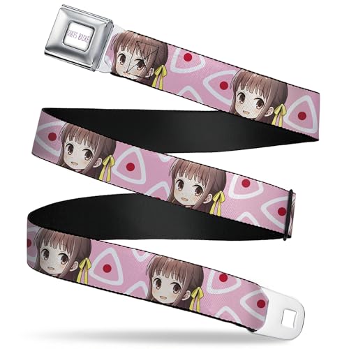 Crunchyroll Belt, Seatbelt Buckle Belt, Fruits Basket Chibi Tohru Honda and Kimono Rice Ball Pink, Youth 20 to 36 Inches