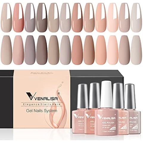 VENALISA Nude Gel Nail Polish Set,Gel Nail Polish Kit 12 Colors Pink Grey Beige Rose Natural Skin Tone Soak Off UV Nail Polish for beginner manicure at home Cover