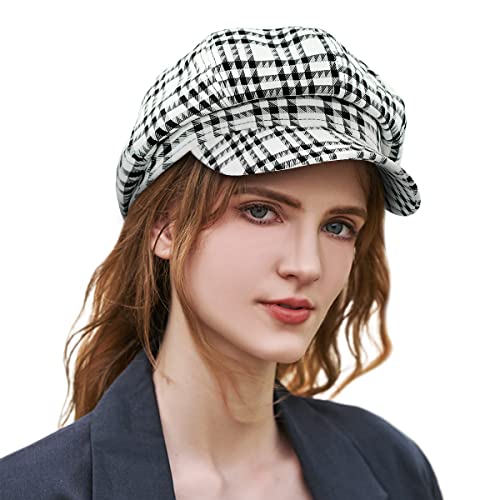 Docila Black White Stripe Newsboy Hat Women Fashion Fall Winter Plaid Sun Hat Check Octagon Cap Painter Beret Visor Gatsbys Cabbie Caps #TOP1