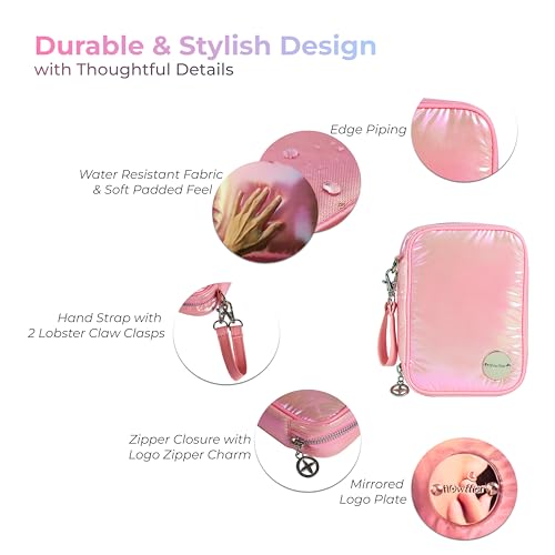 Travel Jewelry Organizer Case with Zipper and Mirrored Charm, Small Portable Jewelry Storage Bag for Rings, Necklaces, Earrings, Travel Pouch, Travel Gift for Her, Holographic Pink3