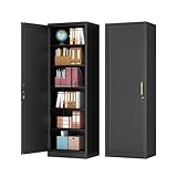 Lusiwry Tall Narrow Slim Metal Storage Cabinet with Lock and 5 Adjustable Shelves,Steel File Cabinets,Kitchen Pantry Cabinet Locker Organizer - 67' Storage Cabinets for Bathroom,Bedroom,Office,Black