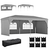 Outsunny Gazebo 3x6 m Pieghevole Pop Up ad Altezza Regolabile, Gazebo Esterno con Strisce Riflettenti, Pareti Laterali, Sacchi di Sabbia, Borsa da Trasporto, UV50+, per Campeggio Feste, Grigio Chiaro