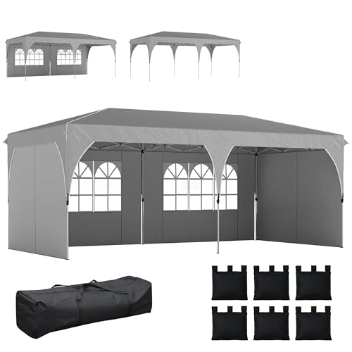Outsunny Tonnelle de Jardin 3 x 6 m Pop up Tente Pliante réglable en Hauteur imperméable Protection UV50+ tonnelle Pliante avec 4 parois latérales 6 Sacs de Sable Sac de Transport Montage Facile Gris