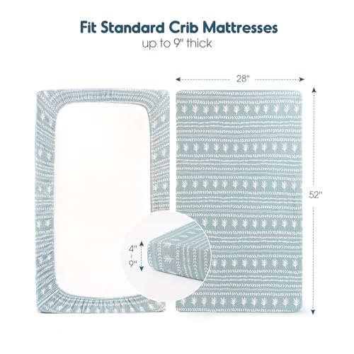 Image of GRSSDER 100% Cotton Muslin Crib Sheet 2 Pack - Breathable & Ultra-Soft Fitted Crib Sheets for Standard Baby & Toddler Mattresses, 52 inchx28 inch with 9 inch Deep Pocket, Snug Fit All-Around Elastic