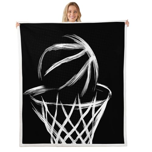 Basketball Hoop Abstract Throw Blanket for Kids, Black and White