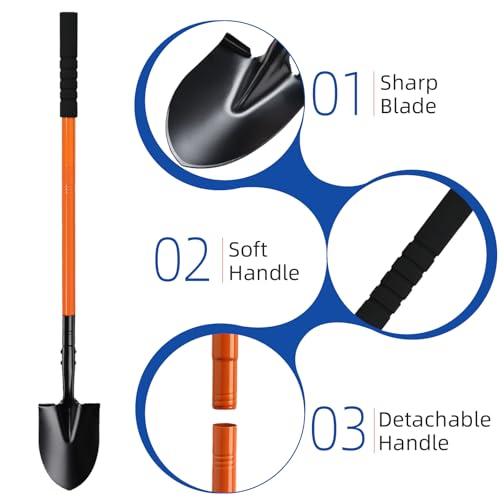 Small Shovel for Digging with Metal Handle, 43.7 Inch Heavy Duty Garden Shovel, Trench Shovels Ideal for Digging Gardening Trenching Planting Camping Transferring Scooping, Orange by TwinkleTool - Image 7