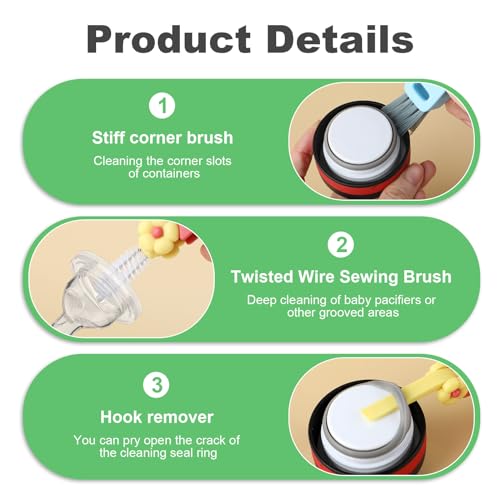 GEEHUA 3 Stück 3 in 1 Tassendeckel Lücken Reinigungsbürsten Set, Multifunktionale Spalt Fugenreinigungsbürste, Tragbarer Becherdeckelreiniger Bürste Reinigungsbürste Flasche