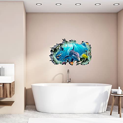 Hk Studio 3D Floor Decals Of Dolphin Ocean Art - Easy Peel And Stick, Super Vivid Color, Waterproof - Ocean Bathroom Decor - 3D Floor Murals For School, Classroom Decor #TOP3