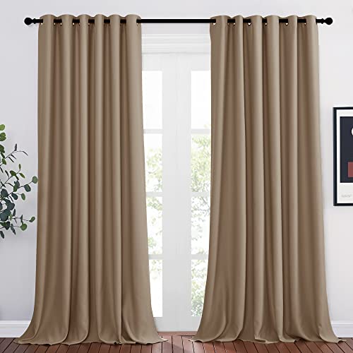 PONY DANCE Rideaux Occultants Thermiques - Large Rideau 200cm Largeur sur 260 Hauteur, Cappuccino Rideau Salon à Oeillets Draperies Isolant Anti Froid...
