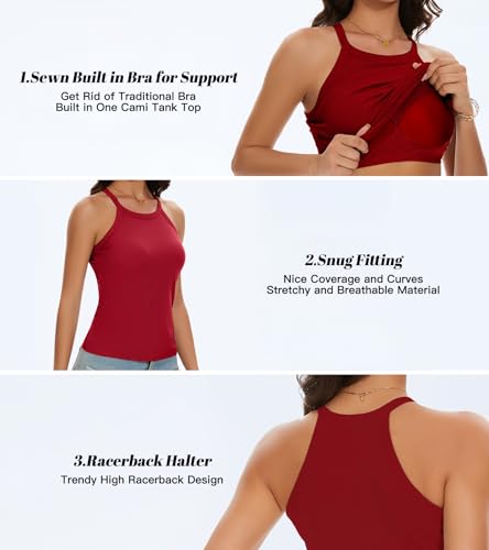 Image of Womens Racerback Ribbed Tank Top Camisole with Built in Bra Sport Yoga Top
