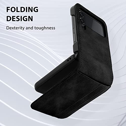 Marphe Wallet Case For Samsung Galaxy Z Flip 4 Case With 3-Card Credit Card Holder Slot Shockproof Cover Slim Fit Pu Leather Protective Phone Case Compatible With Galaxy Z Flip 4-Black #TOP4