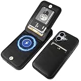 KIHUWEY for iPhone 17 Case Wallet Compatible with MagSafe Wireless Charging, Credit Card Holder, RFID Flip Leather Magnetic Clasp Kickstand Heavy Duty Protective Cover 6.3 Inch (Black)