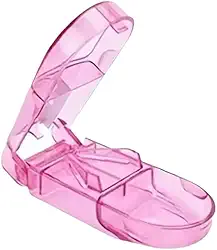 Cortador de Comprimidos com Reservatório Porta Remédios Transparente Portátil para Viagem e Uso Diário Lâmina Afiada Corta e Armazena Divisor Preciso e Prático (Rosa)