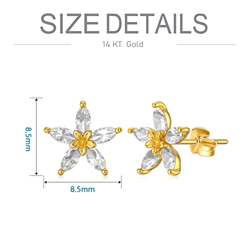 Ydd 14K Real Solid Gold Crystal Flower Stud Earrings For Women Girls Gifts Her Screw Back Floral Sutd 8.5Mm, Yellow #TOP5