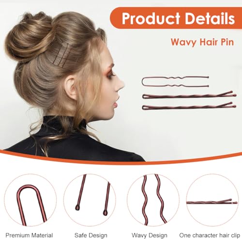 Image of MAYCREATE 300pcs Bobby Pins Hair Pins U Pins with Mini Rubber Hair Ties, Stylish Brown Metal Bobby Pins for Updos, Holding Stray Strands, Hair Accessories Hair Pins for Girls Women