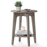 VASAGLE Round End Table with Lower Shelf, Nightstand for Small Spaces, 15.8 x15.8 x 19.7 Inches, Greige