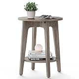 VASAGLE Round Side Table with Lower Shelf, End Table for Small Spaces, Nightstand for Living Room, Bedroom, Greige, ULET283T02