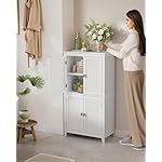 VASAGLE Bathroom Floor Storage Cabinet, Bathroom Storage Unit, Freestanding Cabinet with 4 Doors, Adjustable Shelves, 11.8 x 23.6 x 43.3 Inches, White UBBC552P31 - Image 4