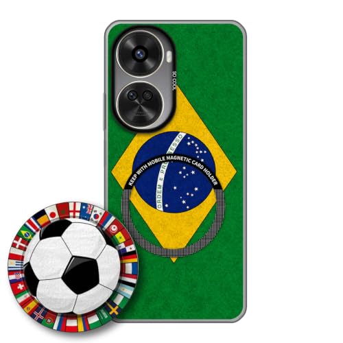 JGOYGYI Case for Huawei Nova 12 SE with Magnetic Detachable Collapsible Grip Stand, Shockproof Silicone Bumper Cover, Brazil Flag Football Design,Pattern 3