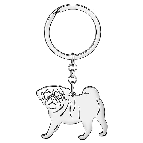 DOWAY - Llavero de acero inoxidable para los amantes de los pug, ...